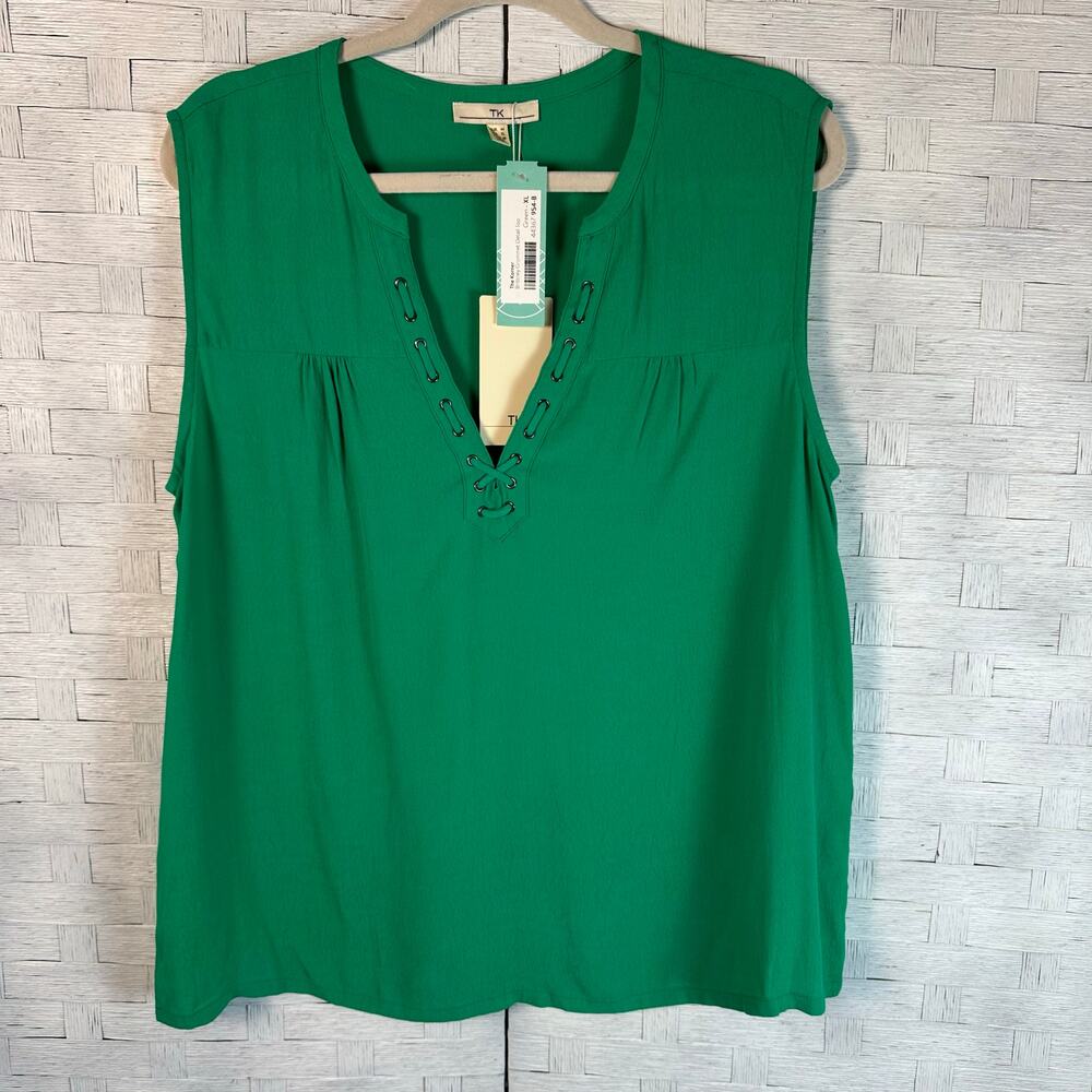 TK Women's Blouse Kelley Green sleeveless Gromit & roping summer feminine preppy